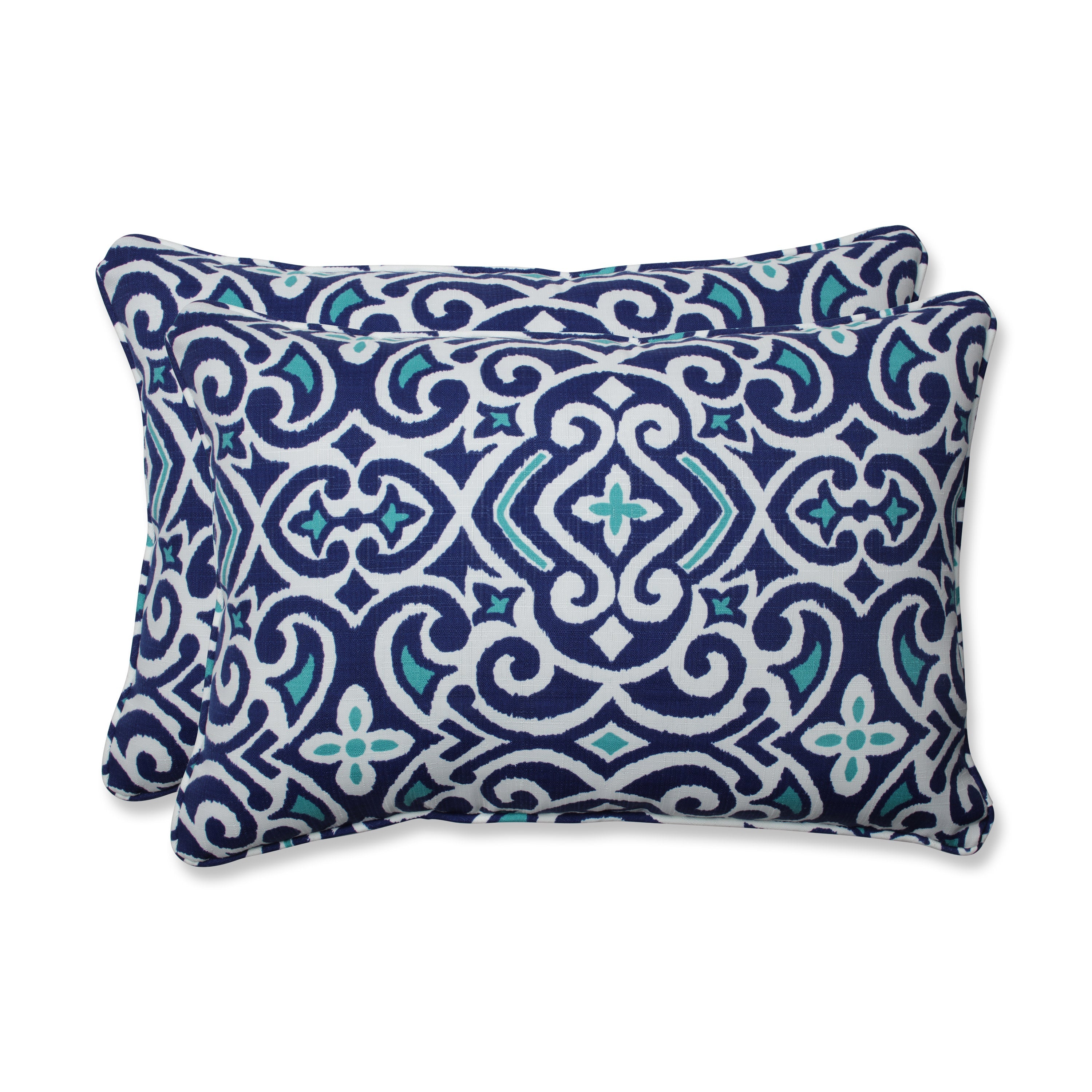 New Damask  Marine Over-Sized Rectangular Throw Pillow (Set Of 2)