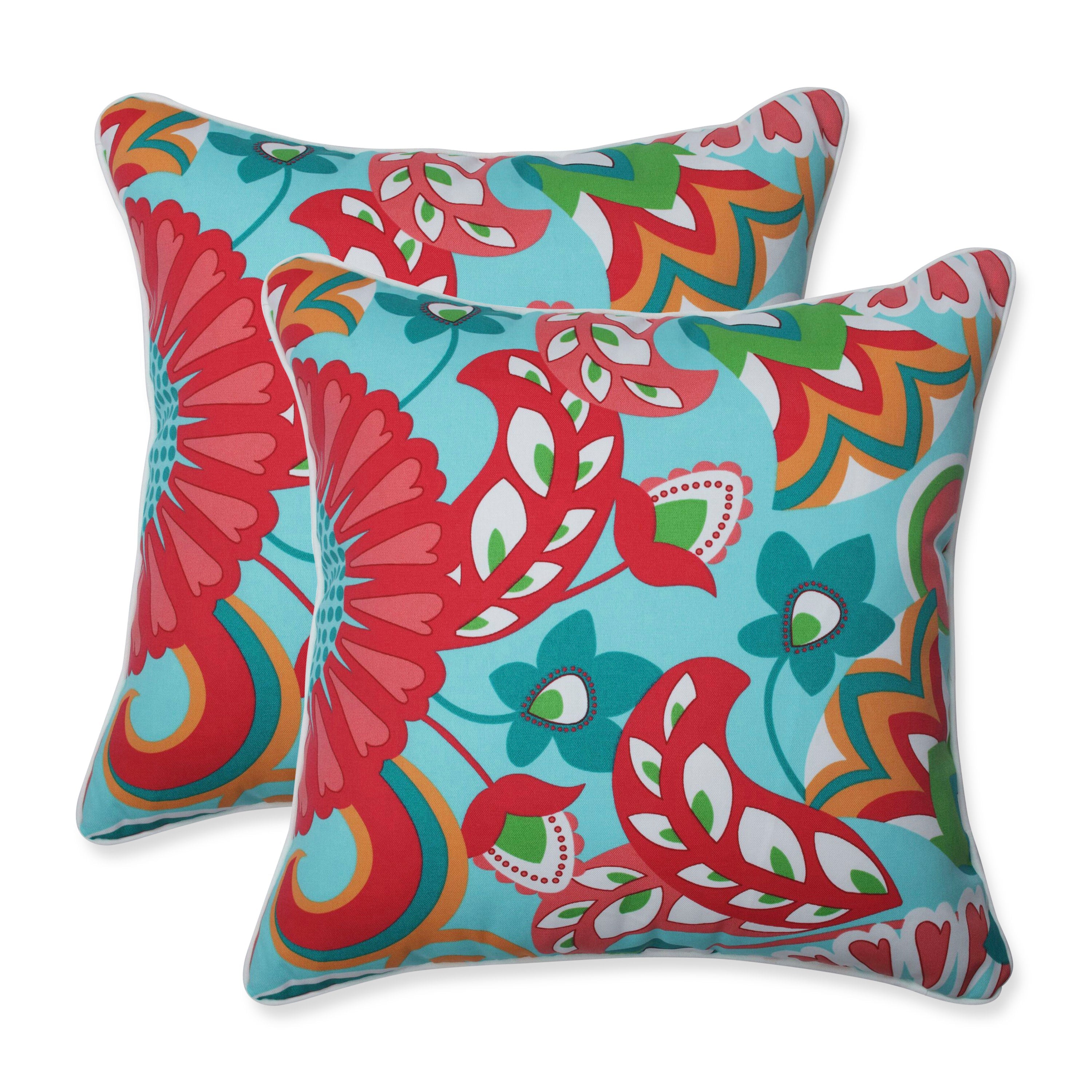 Sophia Turquoise/Coral 18.5-Inch Throw Pillow (Set Of 2)