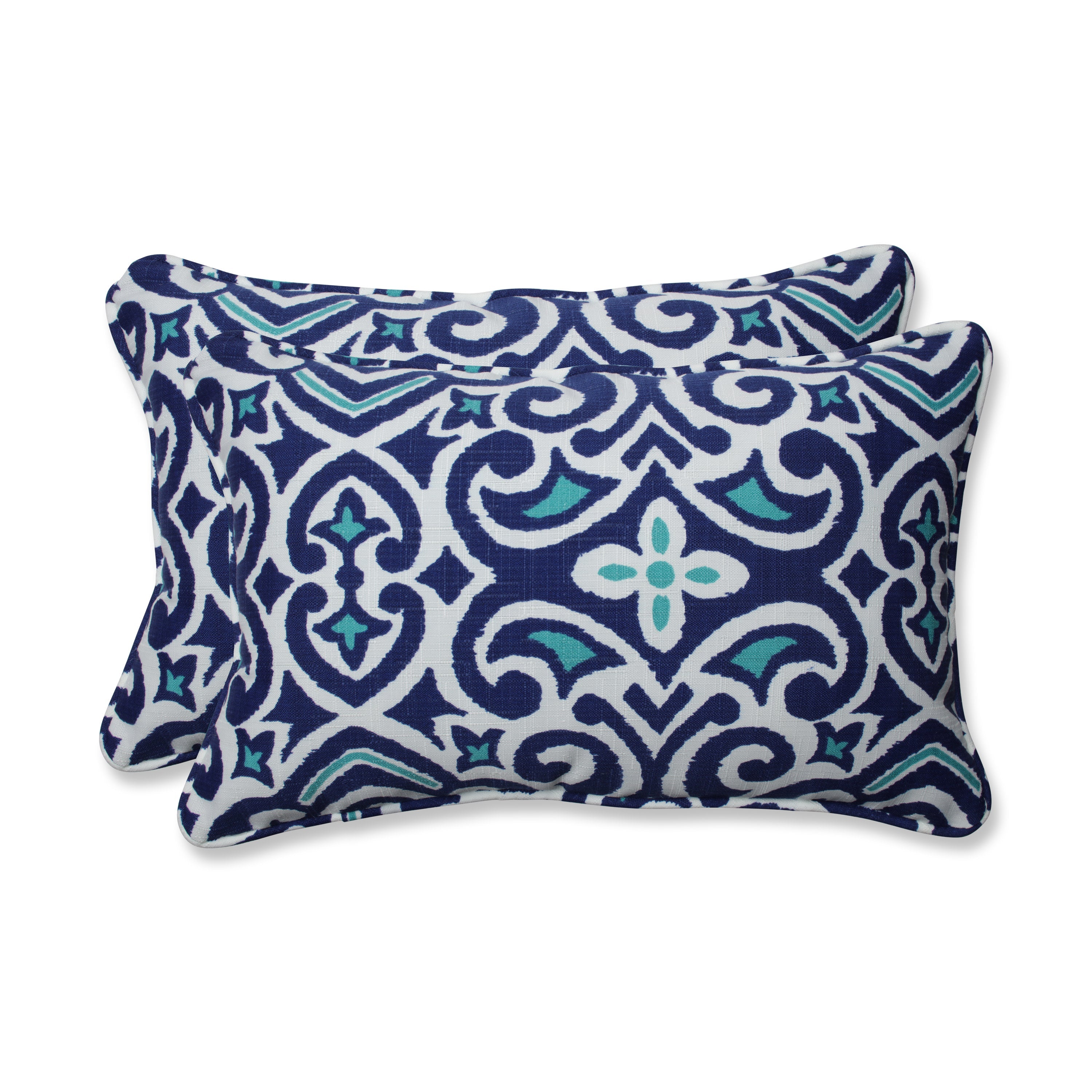 New Damask  Marine Rectangular Throw Pillow (Set Of 2)