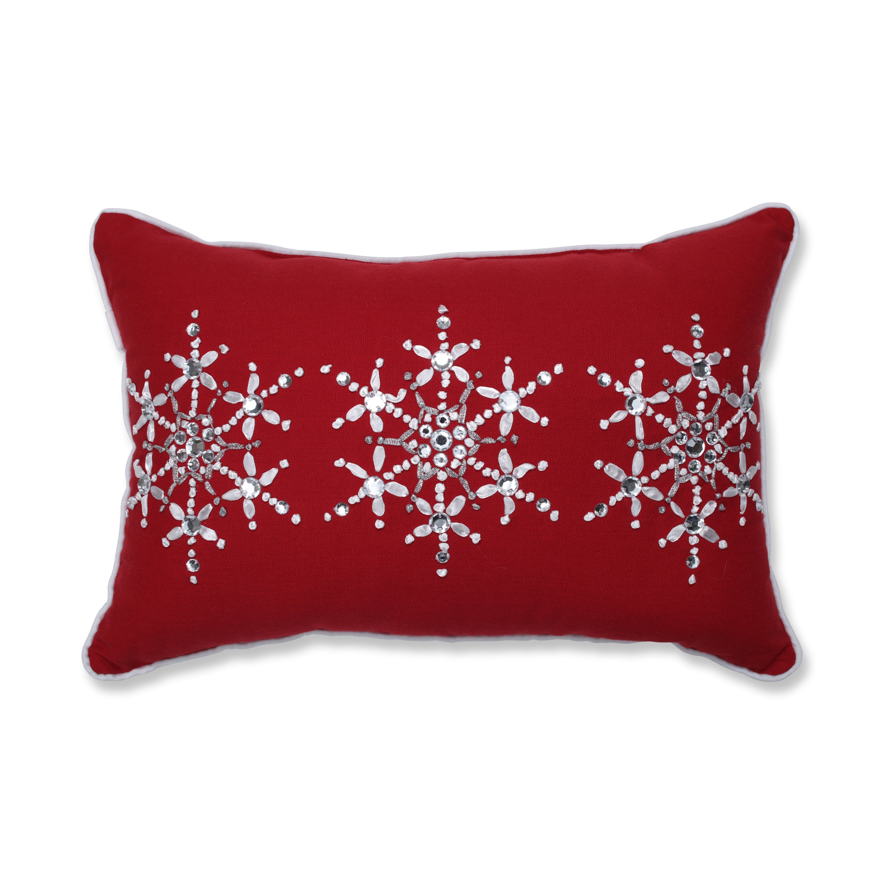Indoor Jeweled Christmas Red Rectangular Throw Pillow